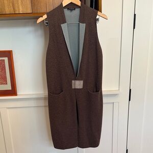 Lafayette 148 Brown Sleeveless Vest with Pockets Long